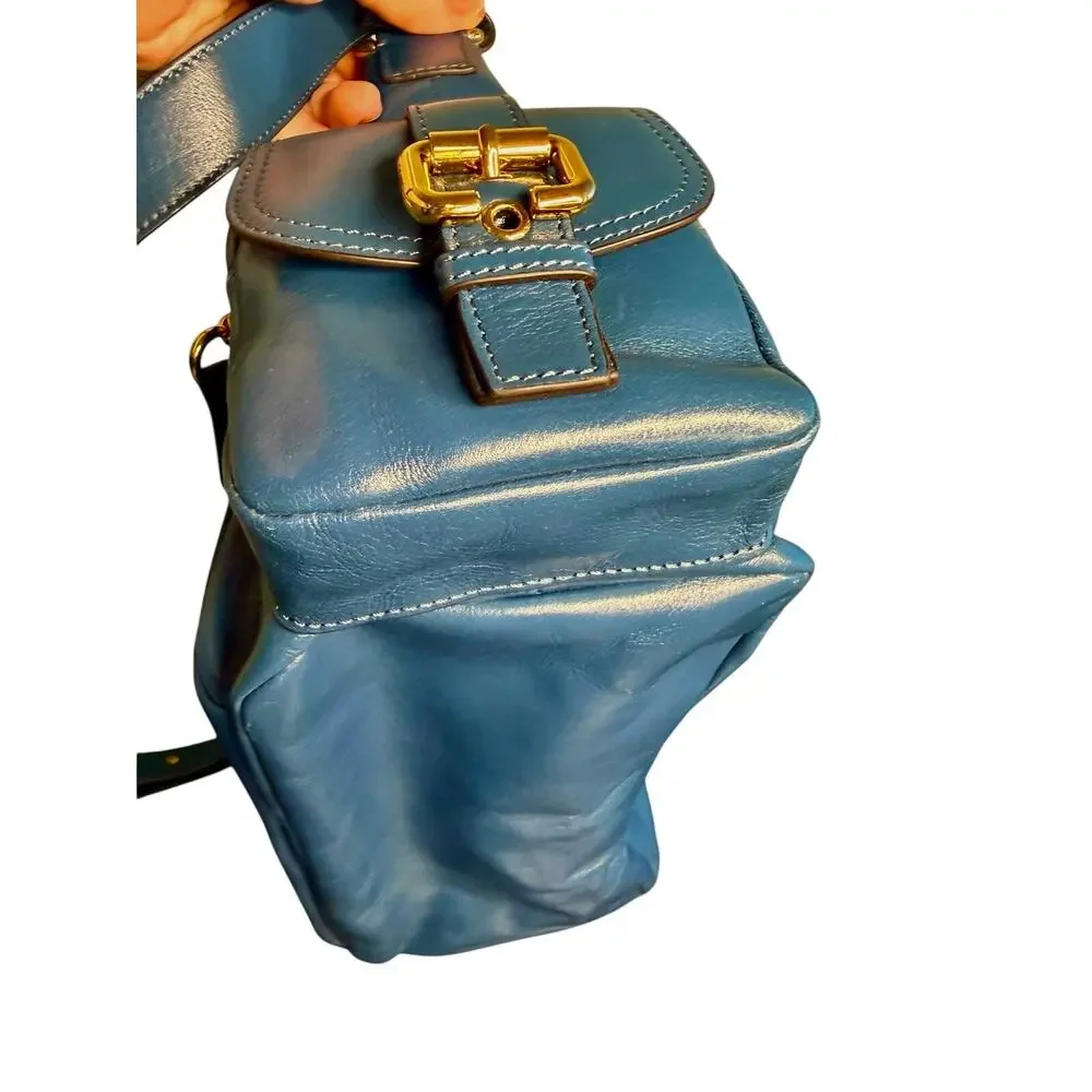 Chloe NWT Shiny Leather Medium Camera Bag in Tapestry Blue